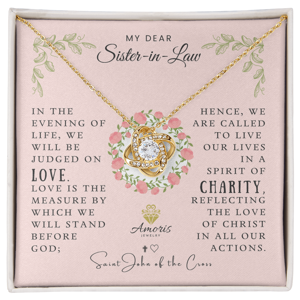 My Dear Sister-in-Law Love Knot Necklace with Saint John of the Cross Quote