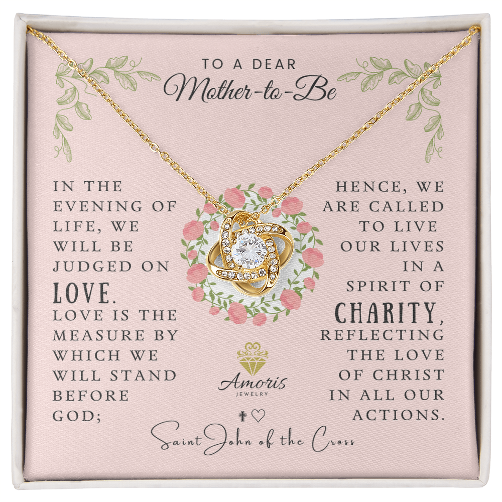 To a Dear Mother-to-Be Love Knot Necklace with Saint John of the Cross Quote