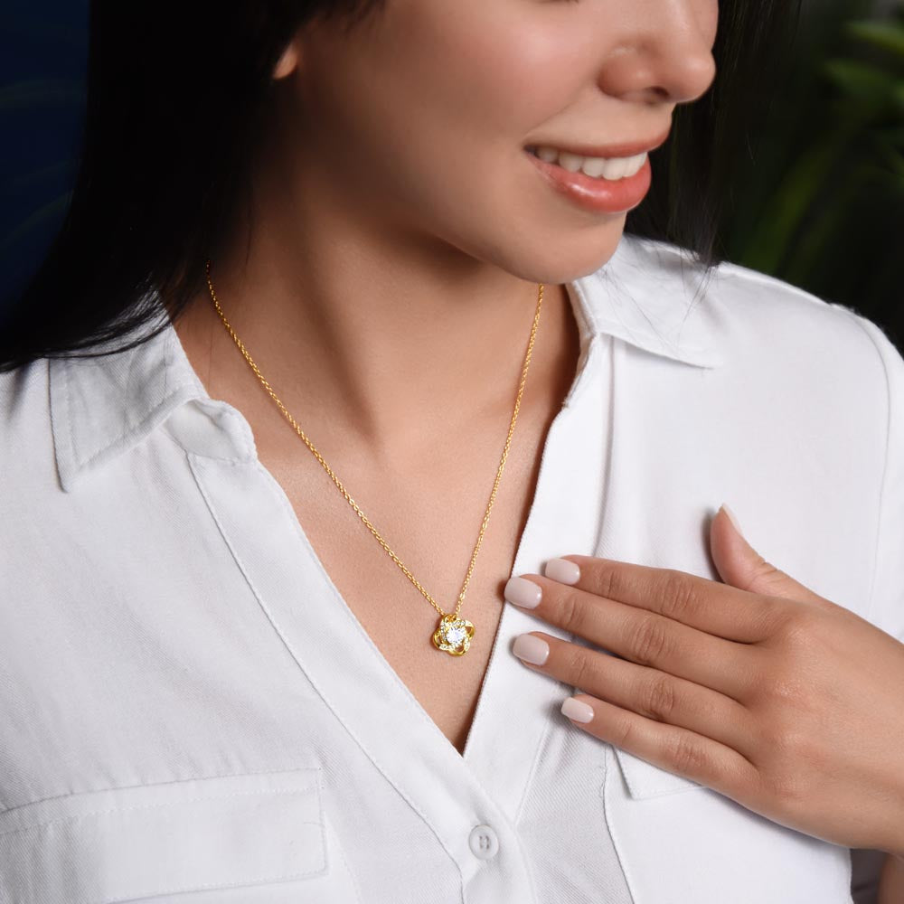 My Dear Bride-to-Be Love Knot Necklace with Saint John of the Cross Quote