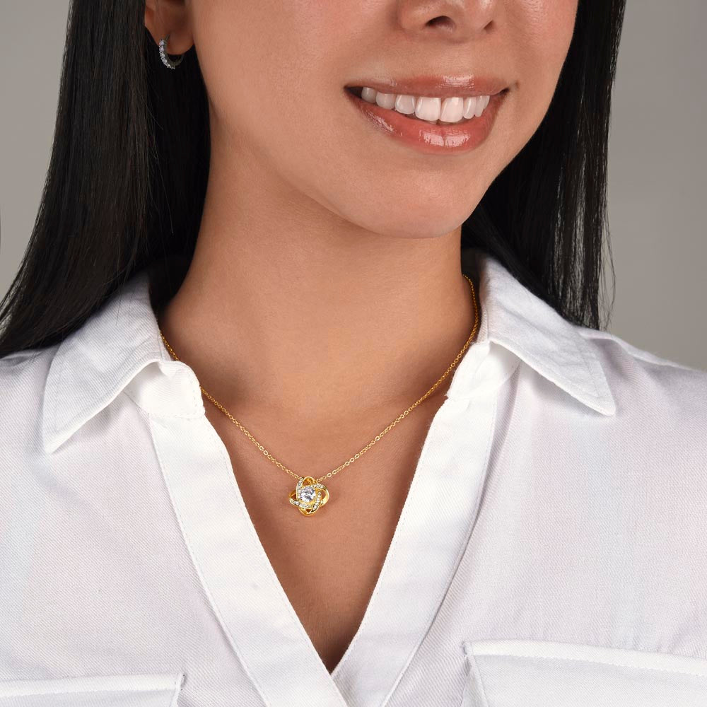 My Dear Bride-to-Be Love Knot Necklace with Saint John of the Cross Quote