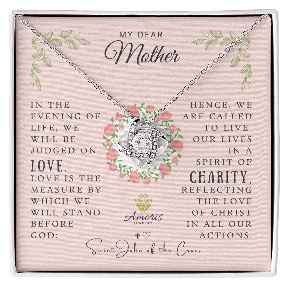 My Dear Mother Love Knot Necklace with Saint John of the Cross Quote