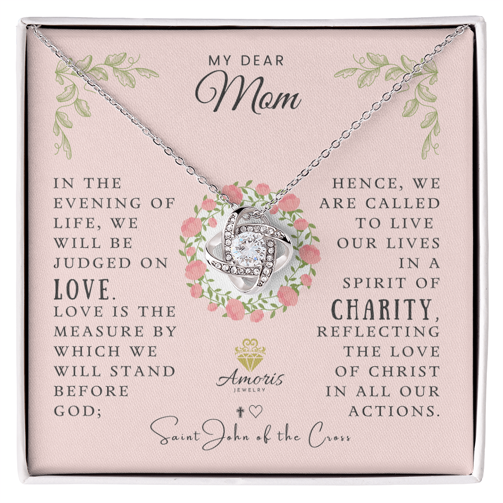 Collar con nudo de amor "Mi querida mamá" y cita de San Juan de la Cruz