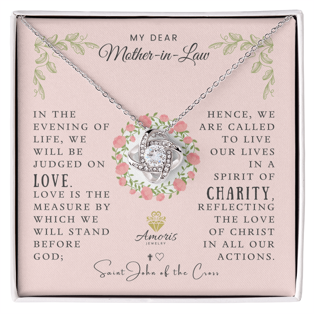 My Dear Mother-in-Law Love Knot Necklace with Saint John of the Cross Quote