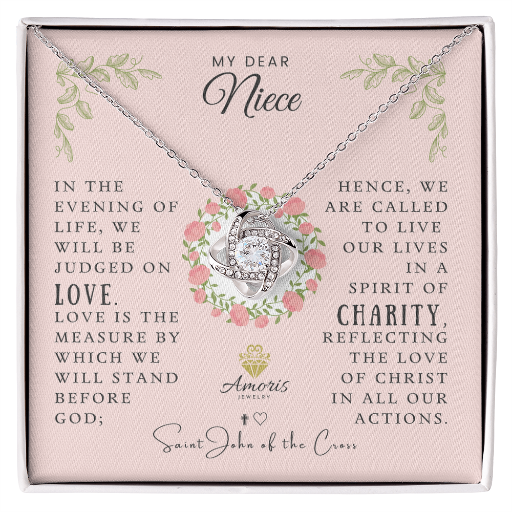 My Dear Niece Love Knot Necklace with Saint John of the Cross Quote