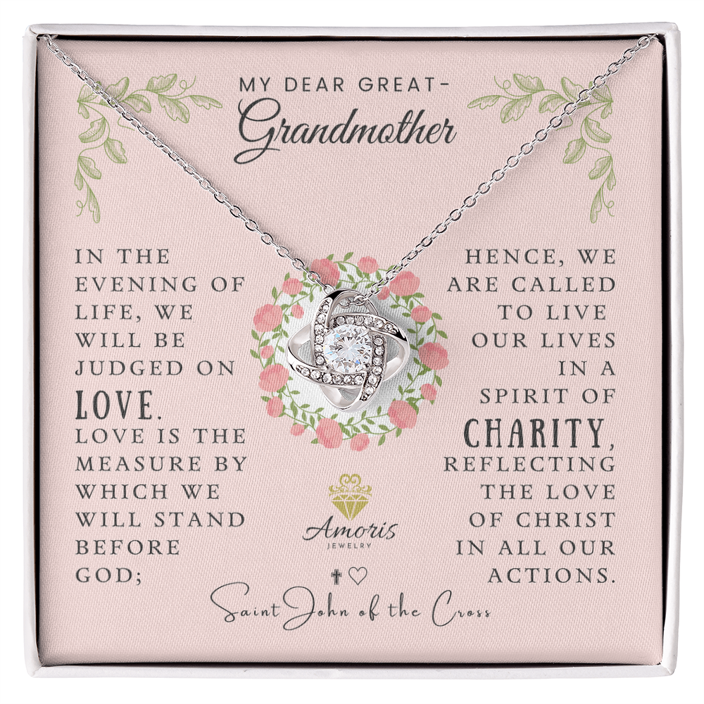 Collar con nudo de amor de mi querida bisabuela y cita de San Juan de la Cruz