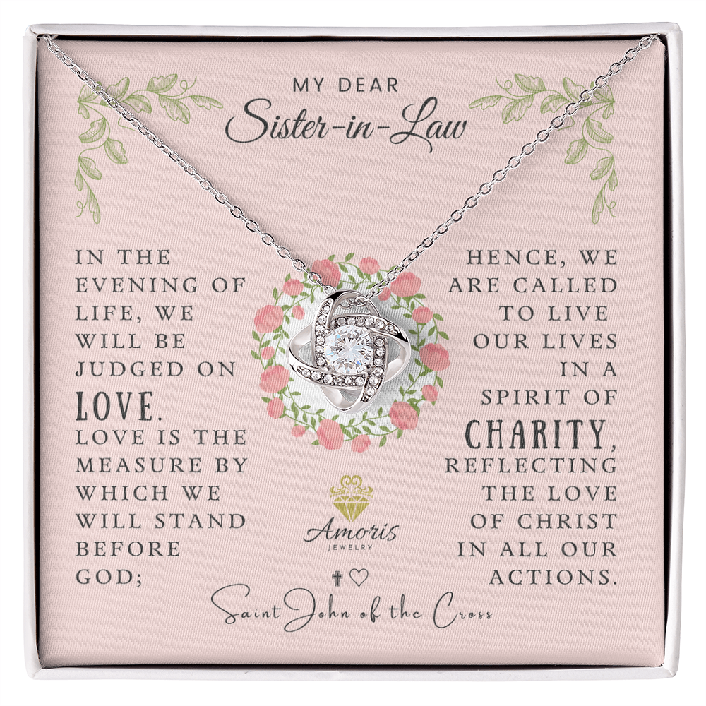 My Dear Sister-in-Law Love Knot Necklace with Saint John of the Cross Quote