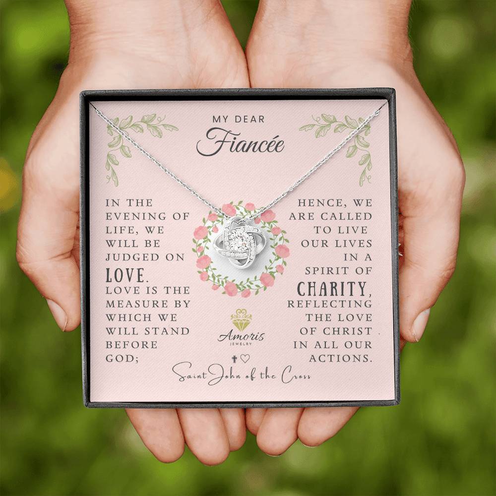 My Dear Fiancée Love Knot Necklace with Saint John of the Cross Quote
