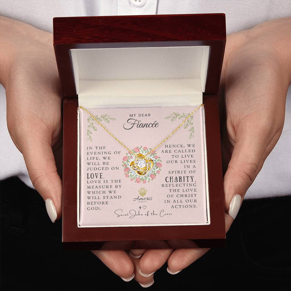 My Dear Fiancée Love Knot Necklace with Saint John of the Cross Quote
