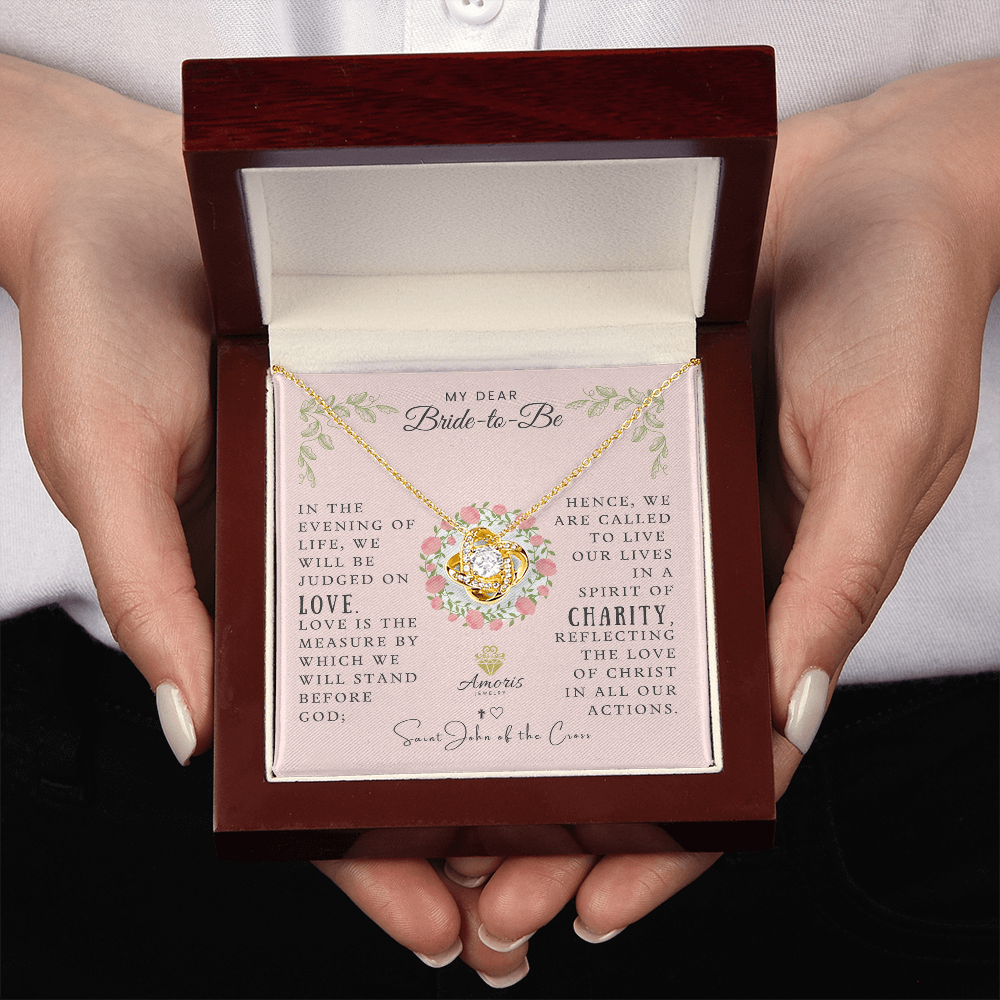 My Dear Bride-to-Be Love Knot Necklace with Saint John of the Cross Quote