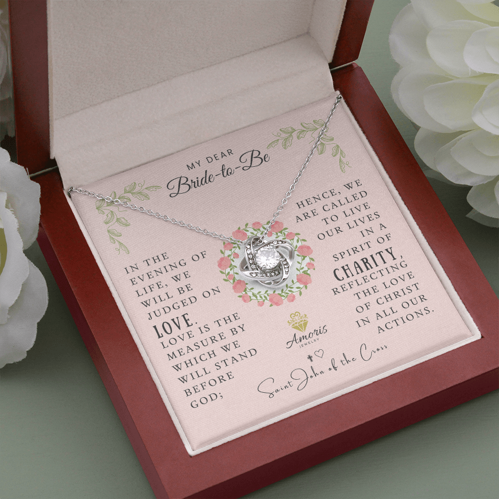 My Dear Bride-to-Be Love Knot Necklace with Saint John of the Cross Quote