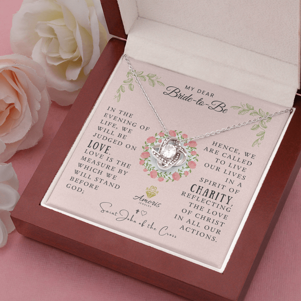 My Dear Bride-to-Be Love Knot Necklace with Saint John of the Cross Quote