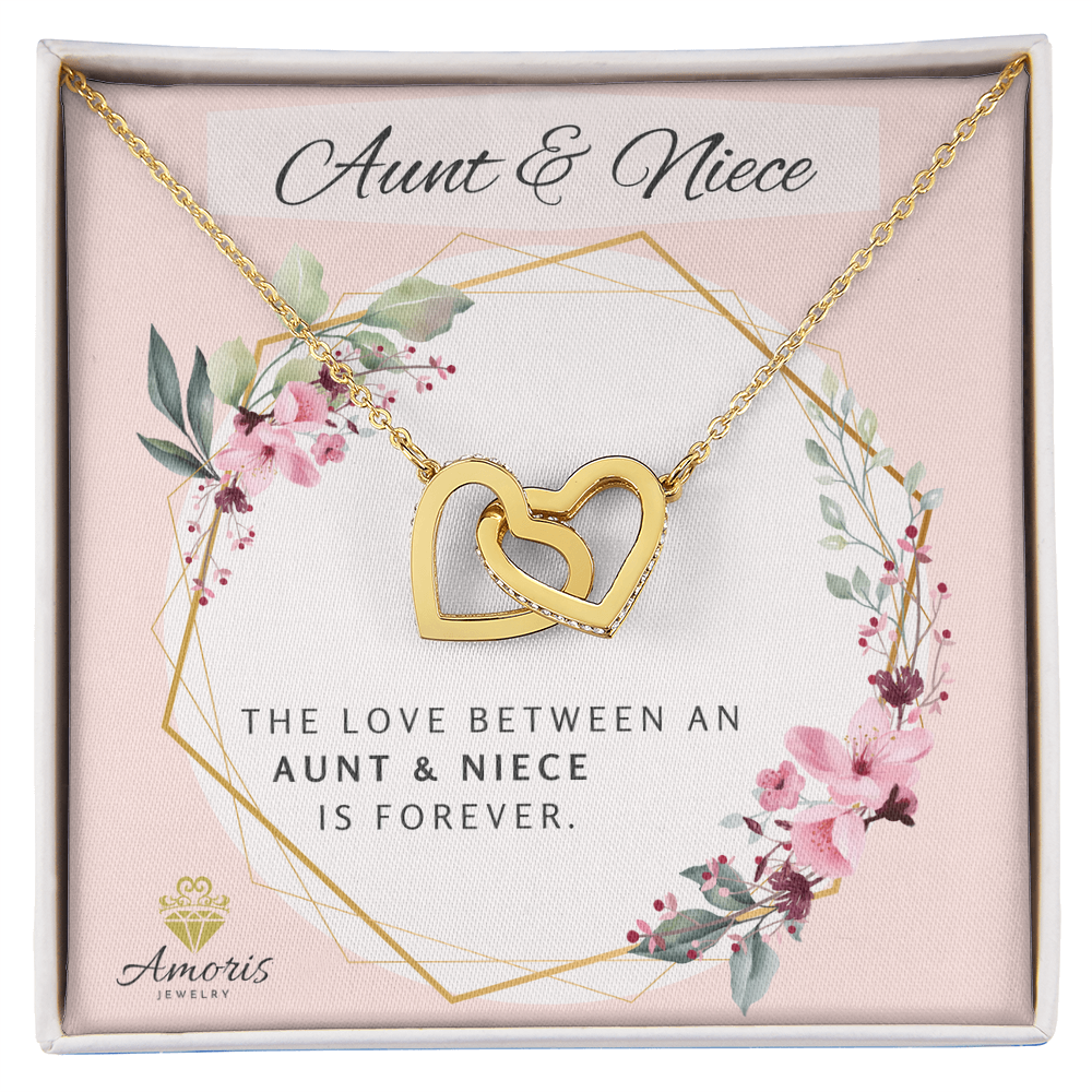 Aunt and Niece Forever Interlocking Hearts Necklace with Message Card