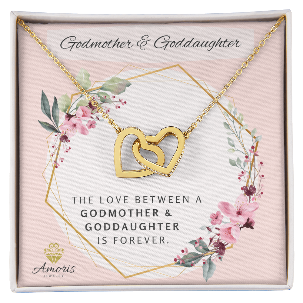 Godmother and Goddaughter Forever Interlocking Hearts Necklace with Message Card