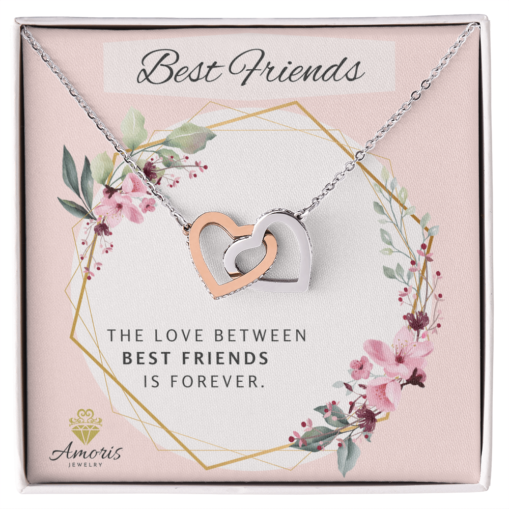 Best Friends Forever Interlocking Hearts Necklace with Message Card