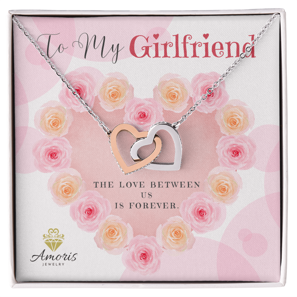 To My Girlfriend Interlocking Hearts Necklace with Message Card