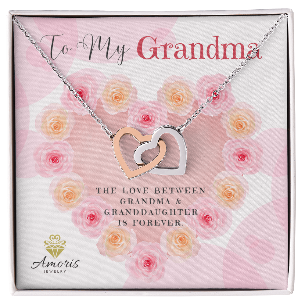 Collier à cœurs entrelacés « À ma grand-mère » avec carte de message