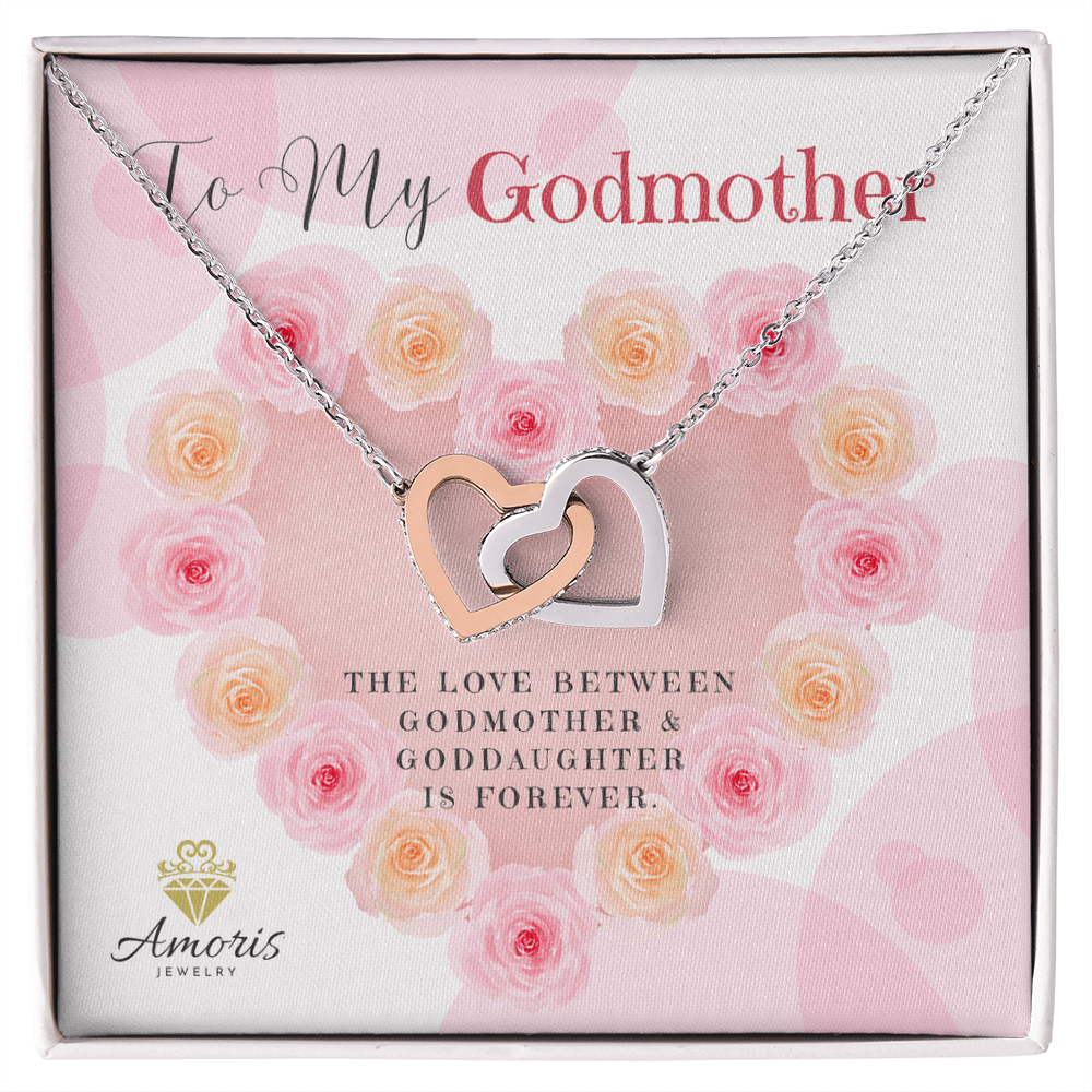 Collar de corazones entrelazados con tarjeta con mensaje para mi madrina