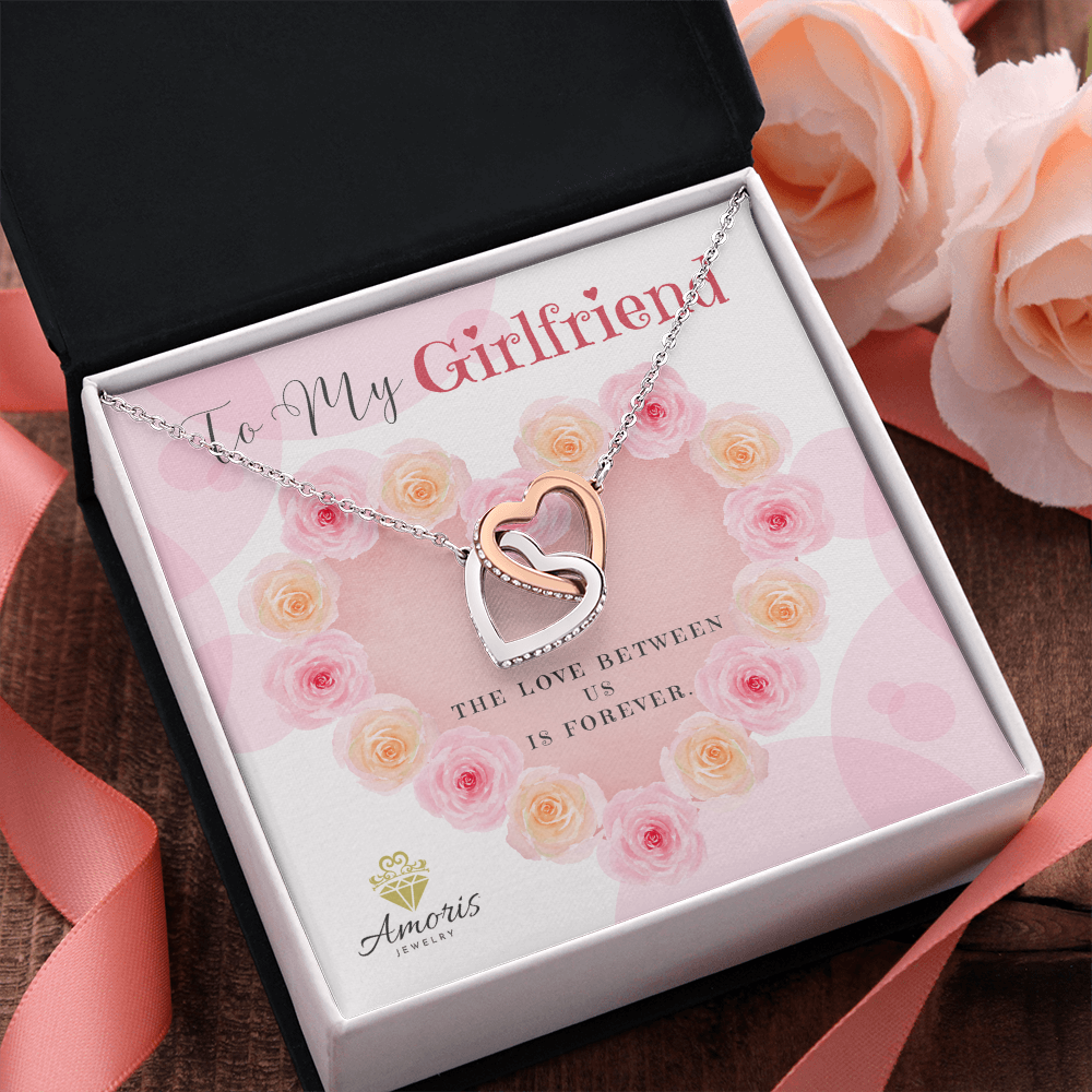 To My Girlfriend Interlocking Hearts Necklace with Message Card