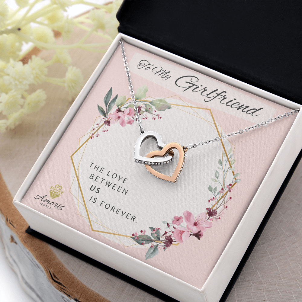 To My Girlfriend Forever Interlocking Hearts Necklace with Message Card