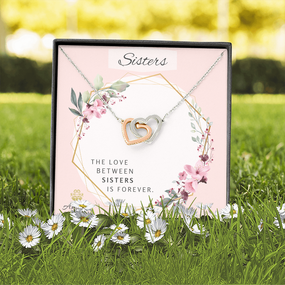 Sisters Forever Interlocking Hearts Necklace with Message Card
