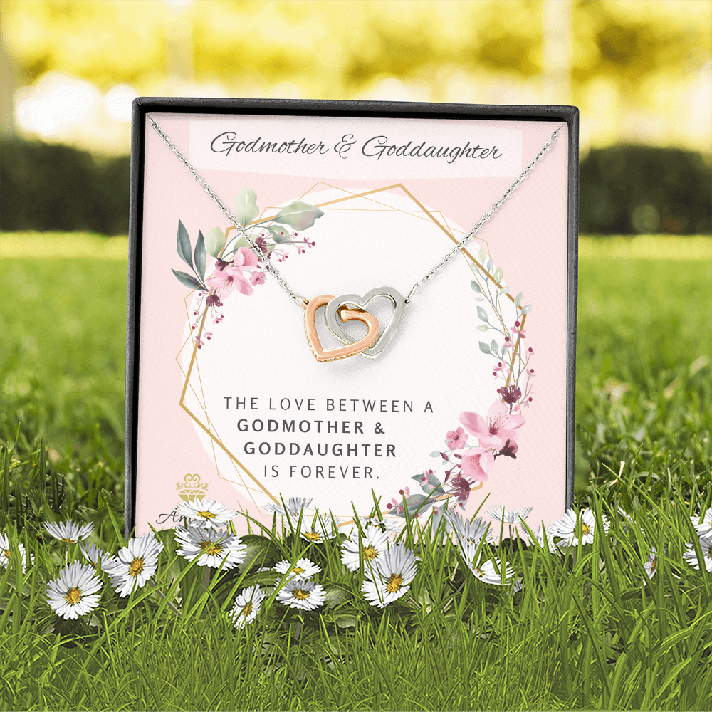 Godmother and Goddaughter Forever Interlocking Hearts Necklace with Message Card