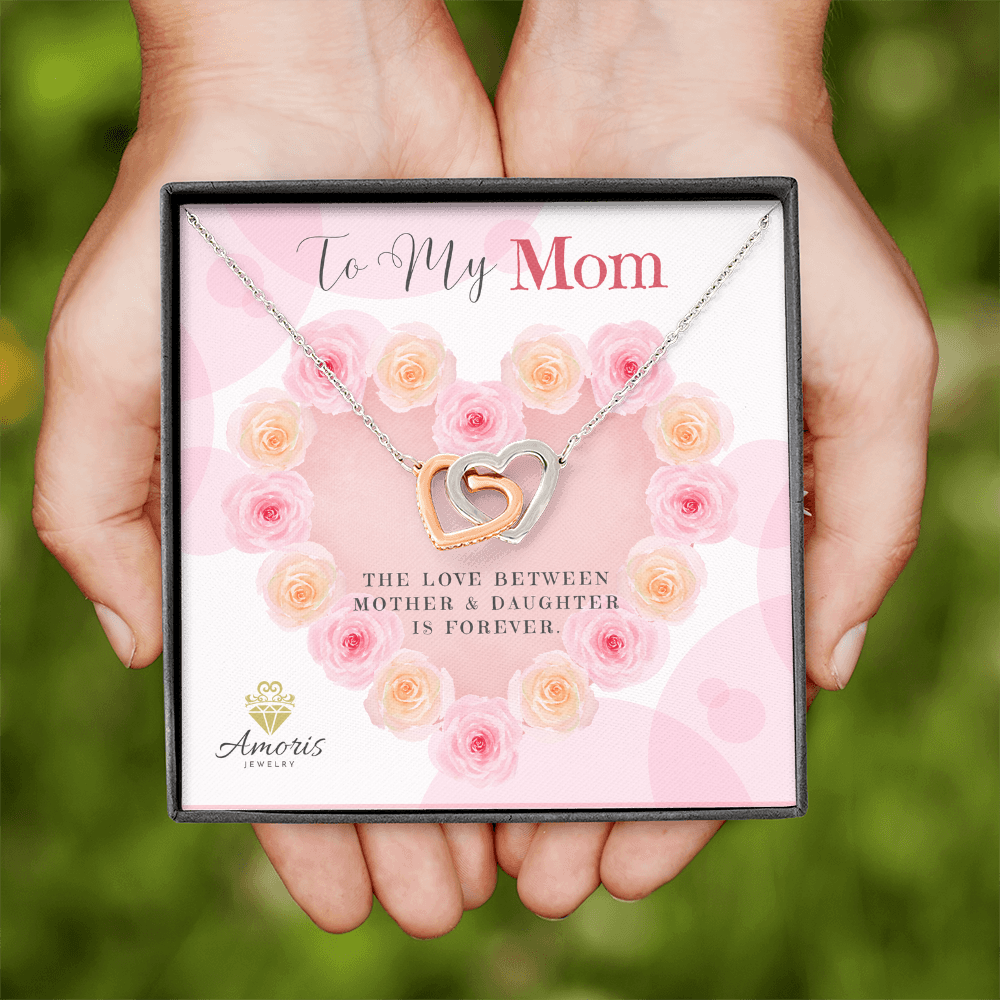 To My Mom Interlocking Hearts Necklace with Message Card