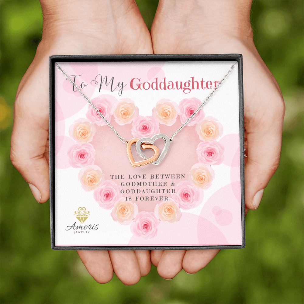 To My Goddaughter Interlocking Hearts Necklace with Message Card