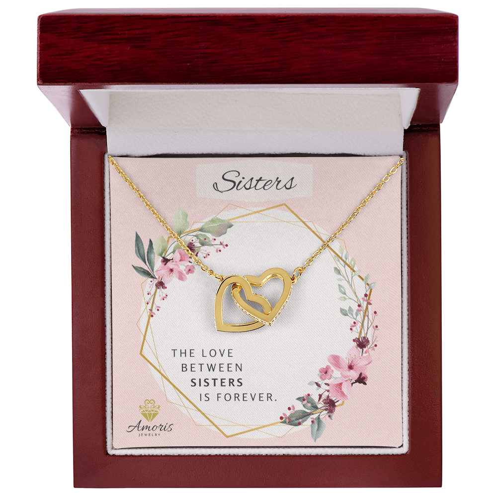 Sisters Forever Interlocking Hearts Necklace with Message Card