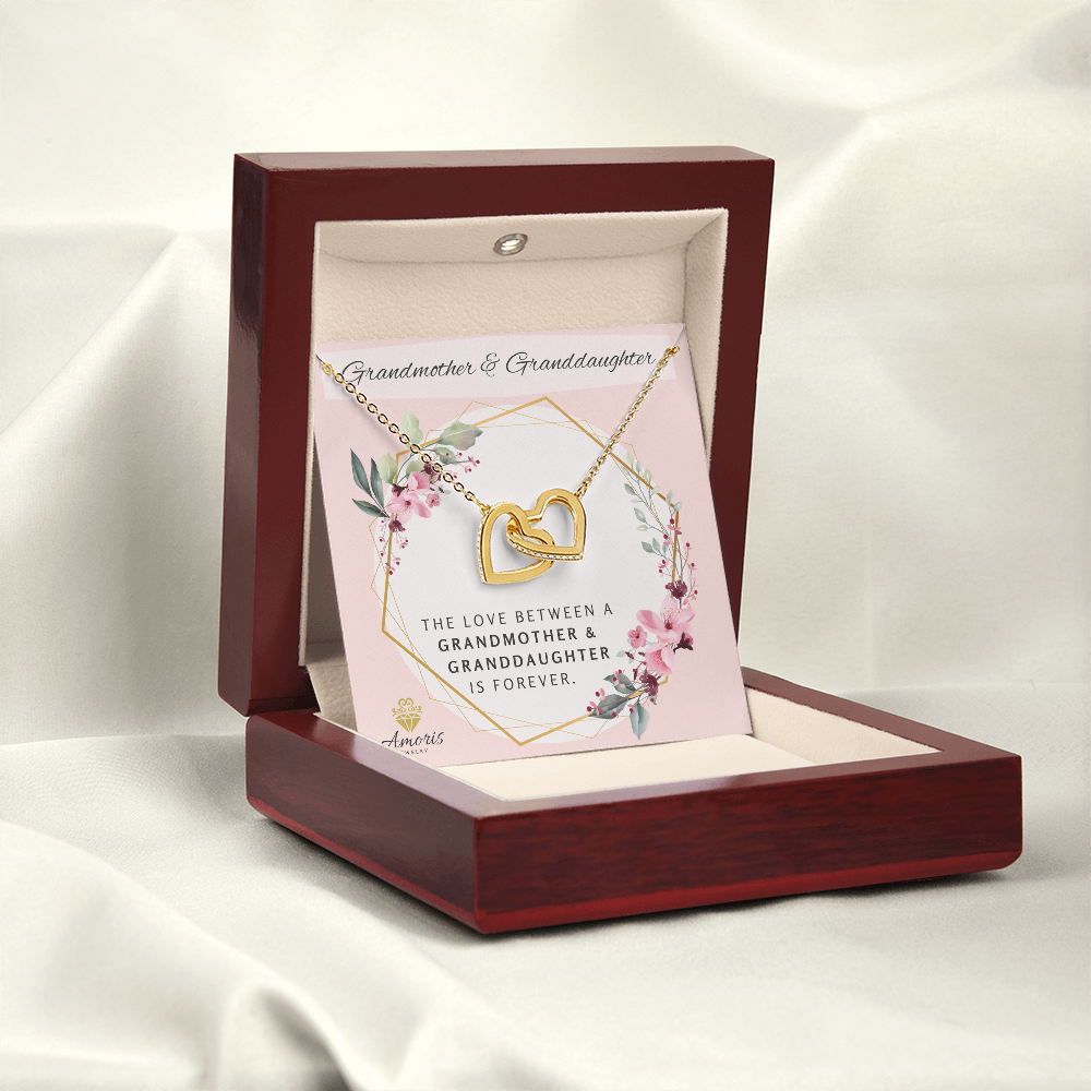 Grandmother and Granddaughter Forever Interlocking Hearts Necklace with Message Card