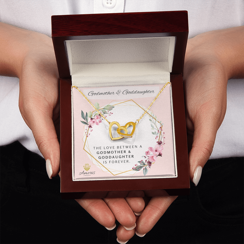 Godmother and Goddaughter Forever Interlocking Hearts Necklace with Message Card