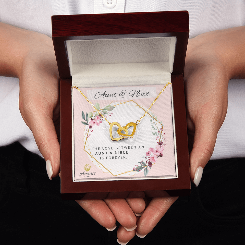 Aunt and Niece Forever Interlocking Hearts Necklace with Message Card