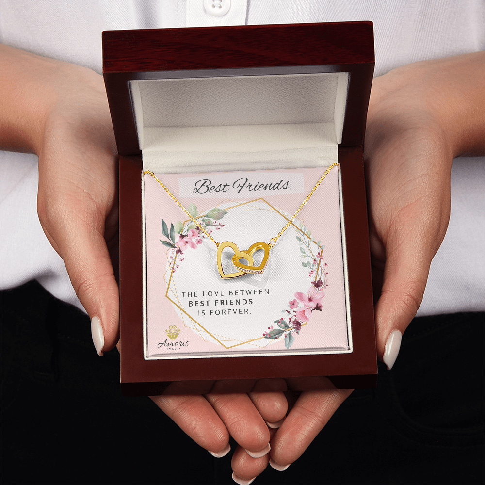 Best Friends Forever Interlocking Hearts Necklace with Message Card