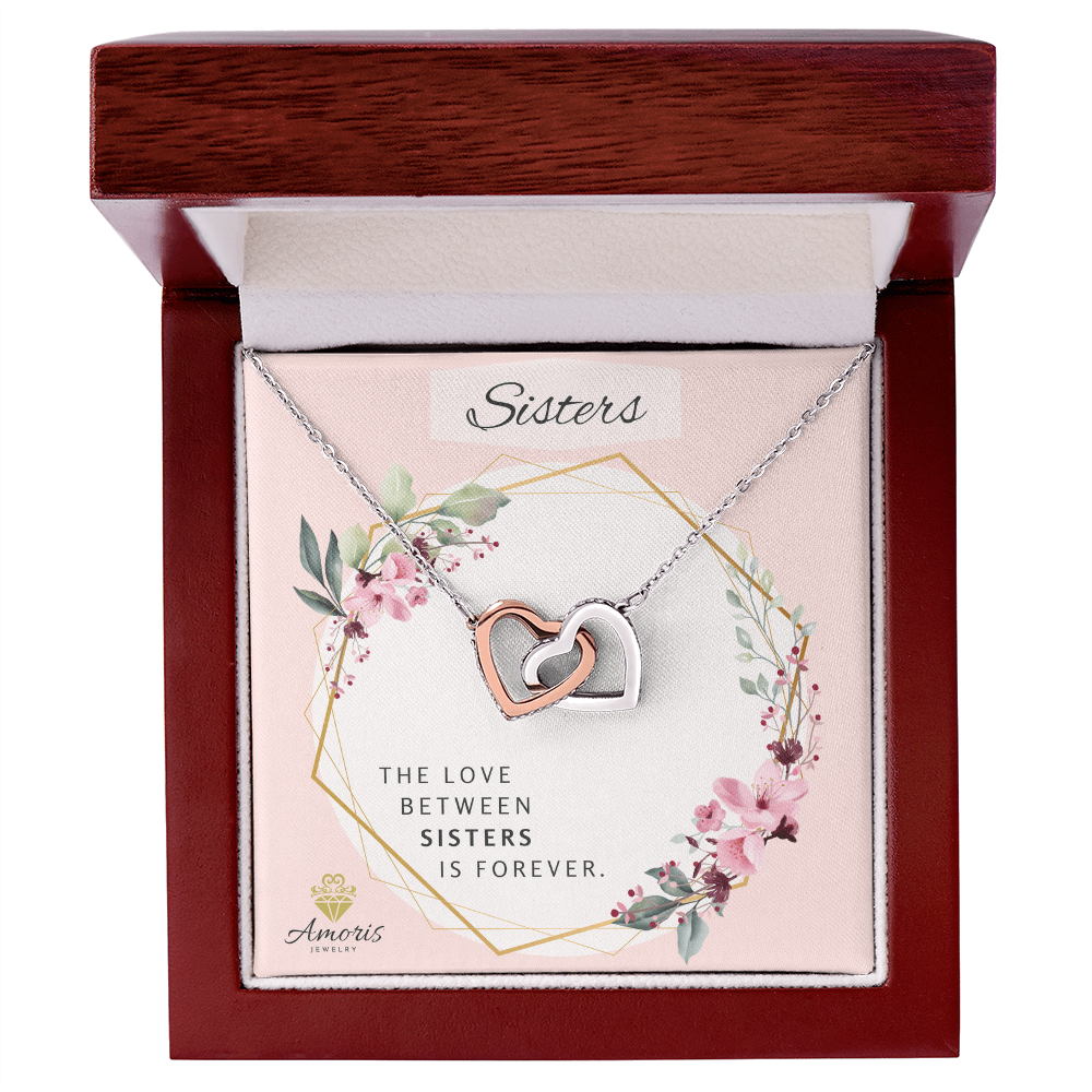 Sisters Forever Interlocking Hearts Necklace with Message Card
