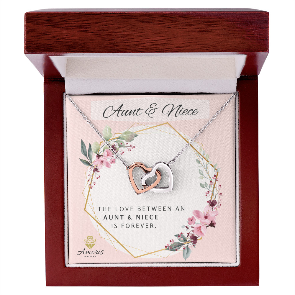 Aunt and Niece Forever Interlocking Hearts Necklace with Message Card