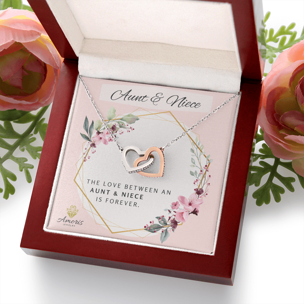 Aunt and Niece Forever Interlocking Hearts Necklace with Message Card
