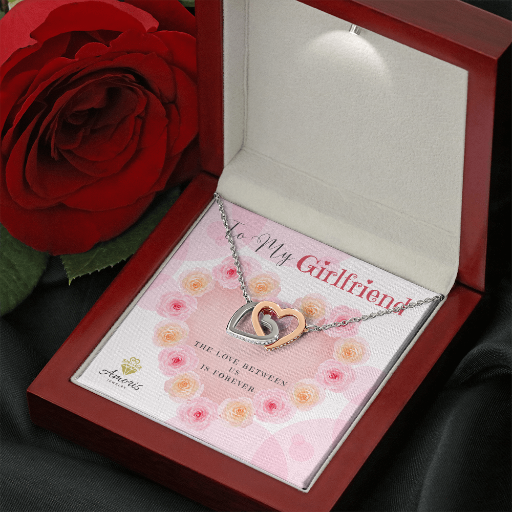 To My Girlfriend Interlocking Hearts Necklace with Message Card