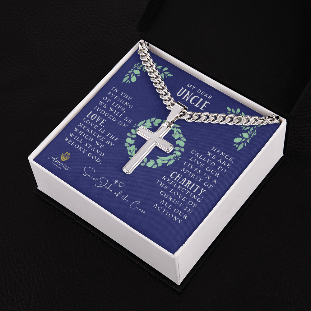 My Dear Uncle Cuban Chain Artisan Cross Necklace with Saint John of the Cross Quote