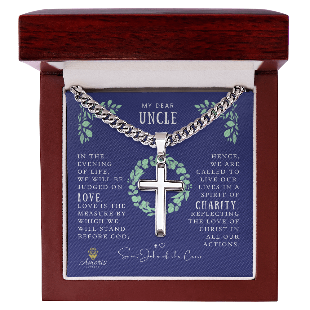 My Dear Uncle Cuban Chain Artisan Cross Necklace with Saint John of the Cross Quote