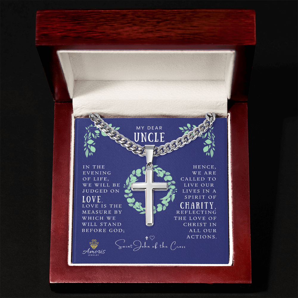My Dear Uncle Cuban Chain Artisan Cross Necklace with Saint John of the Cross Quote