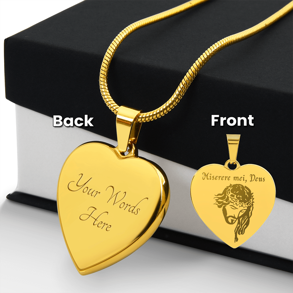 "Miserere mei, Deus" Jesus Heart Necklace with Personalized Engraving