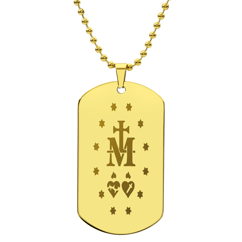 Miraculous Medal Verso Tag Necklace with Personalized Engraving