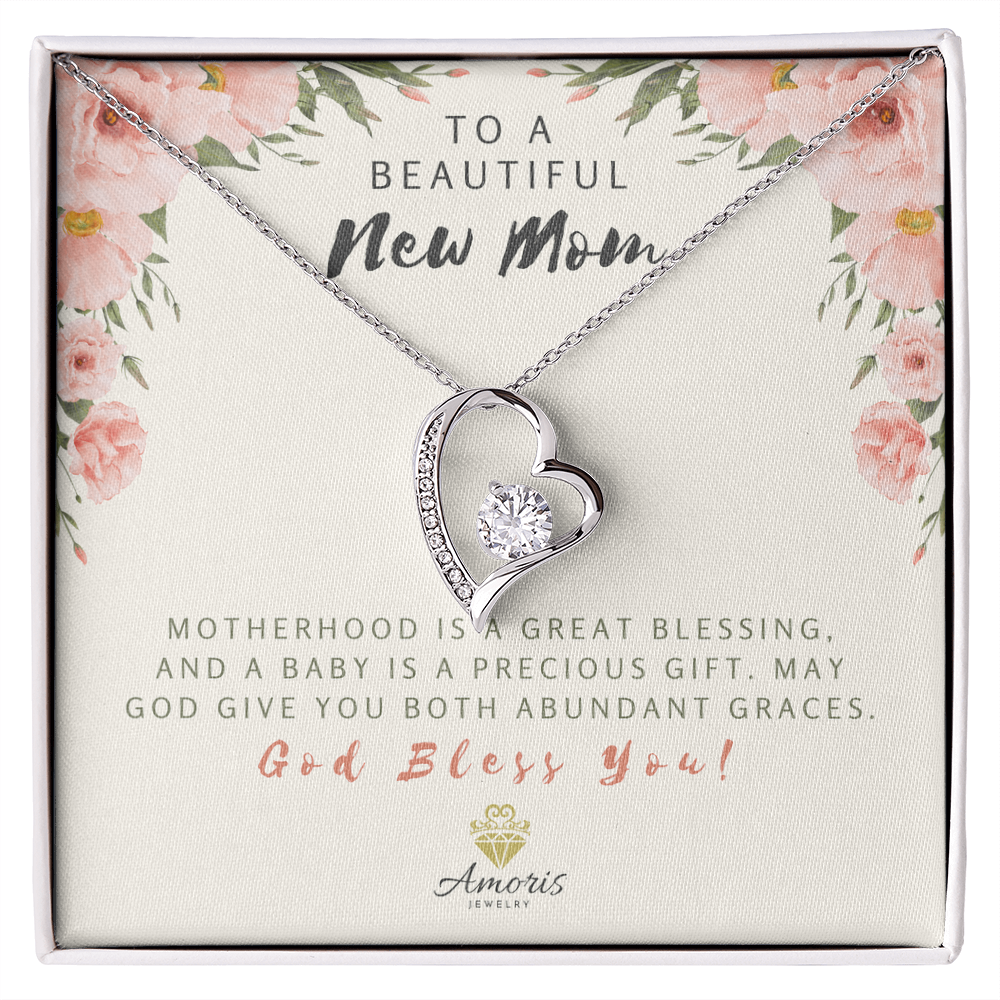 To A Beautiful New Mom Forever Love Necklace with Message Card