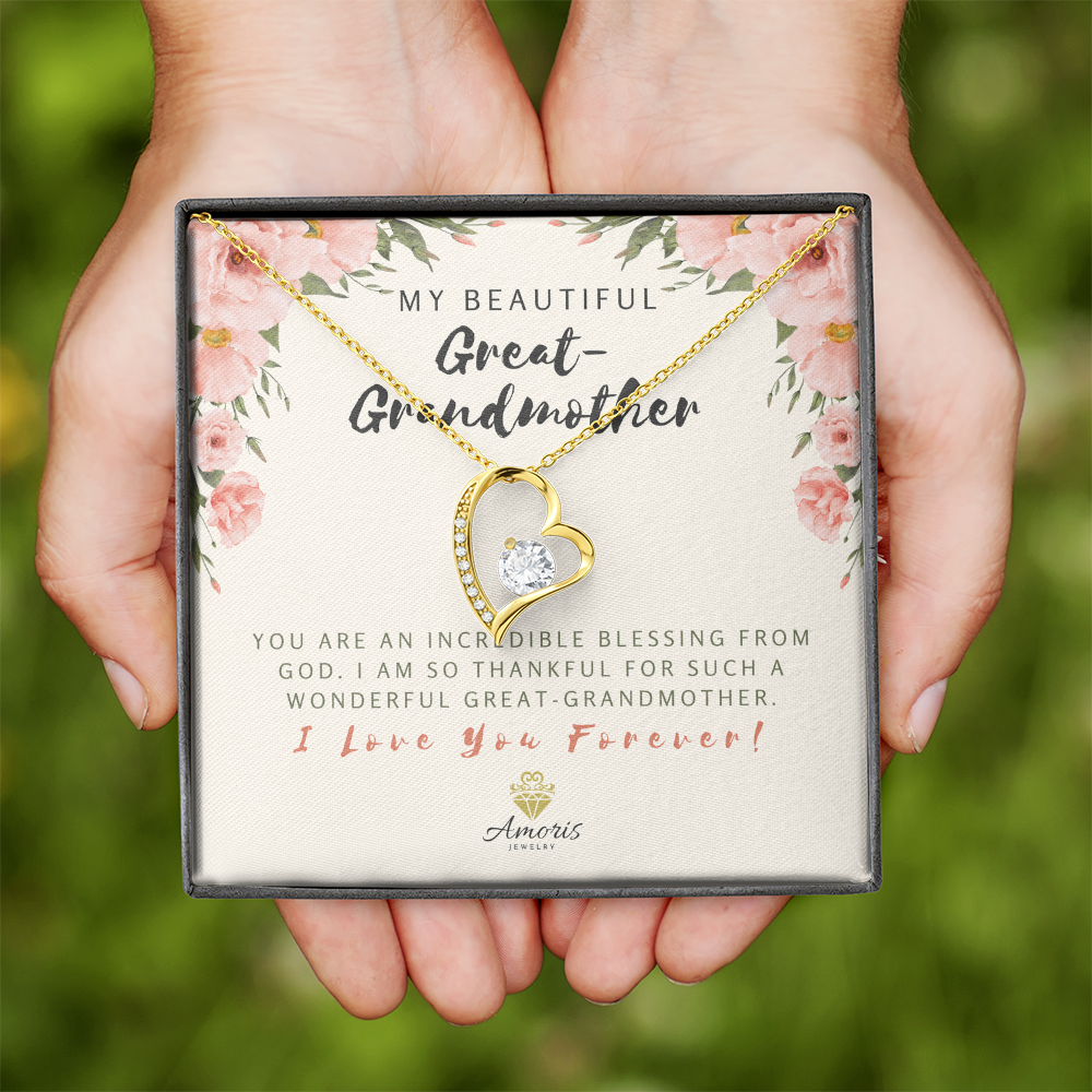 My Beautiful Great-Grandmother Forever Love Necklace with Message Card