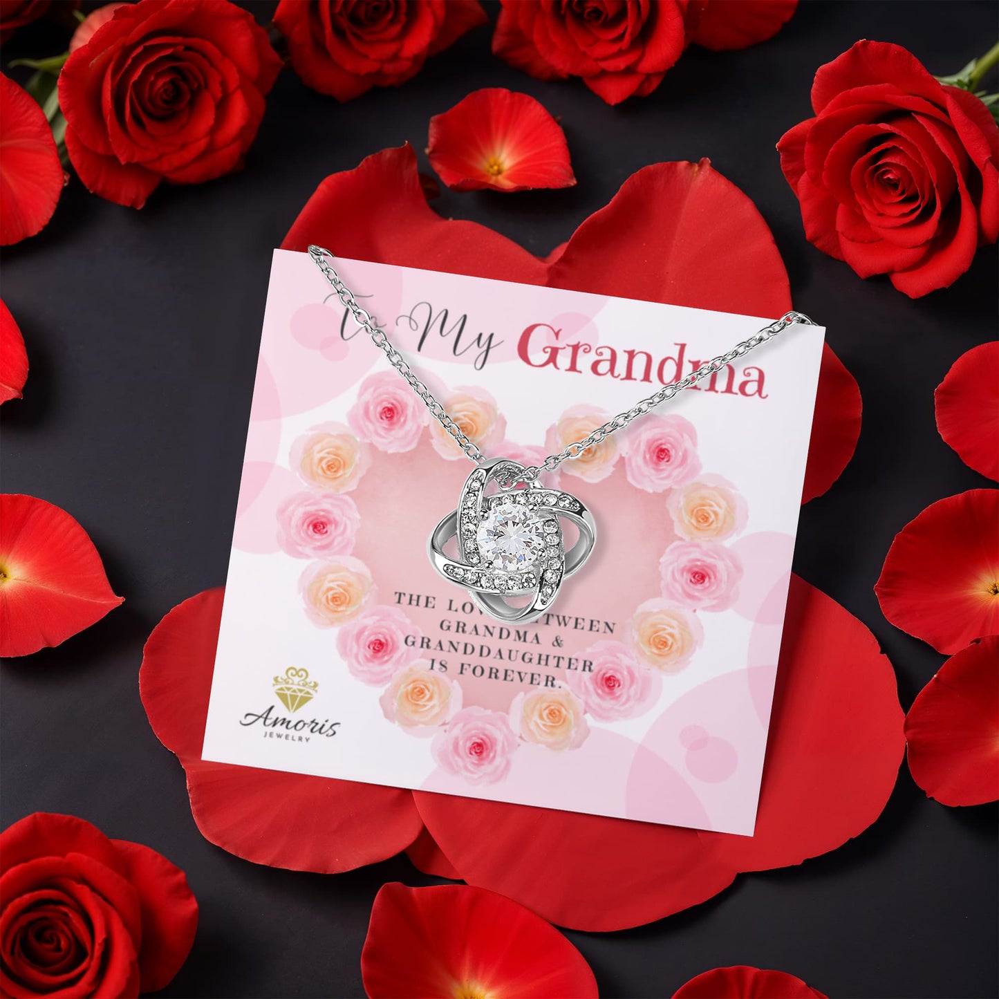 To My Grandma Love Knot Necklace with Eternal Rose Box