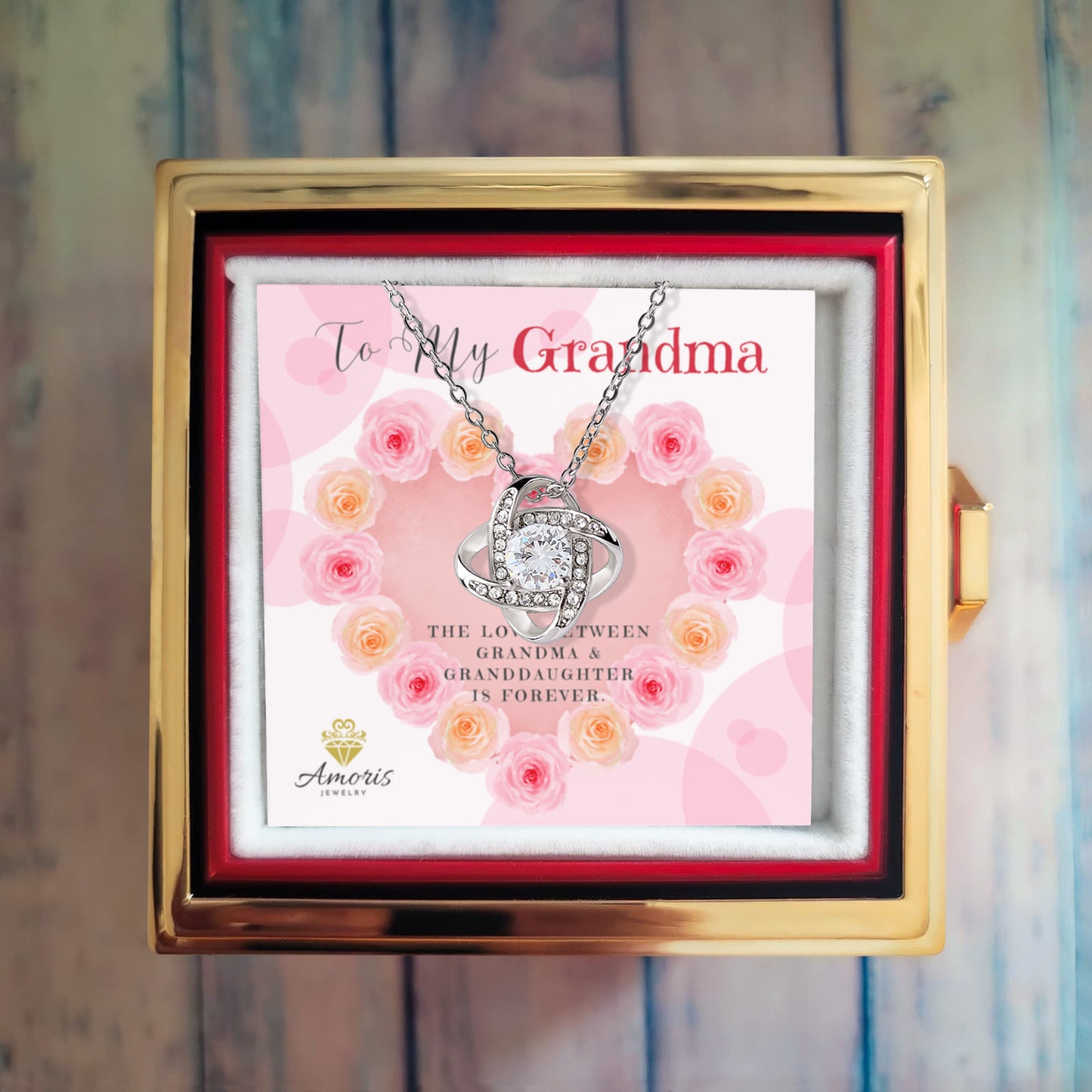 To My Grandma Love Knot Necklace with Eternal Rose Box