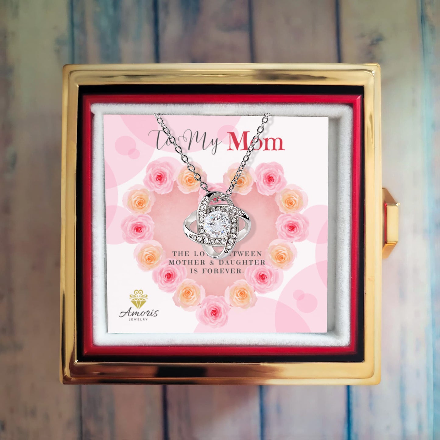 To My Mom Love Knot Necklace with Eternal Rose Box