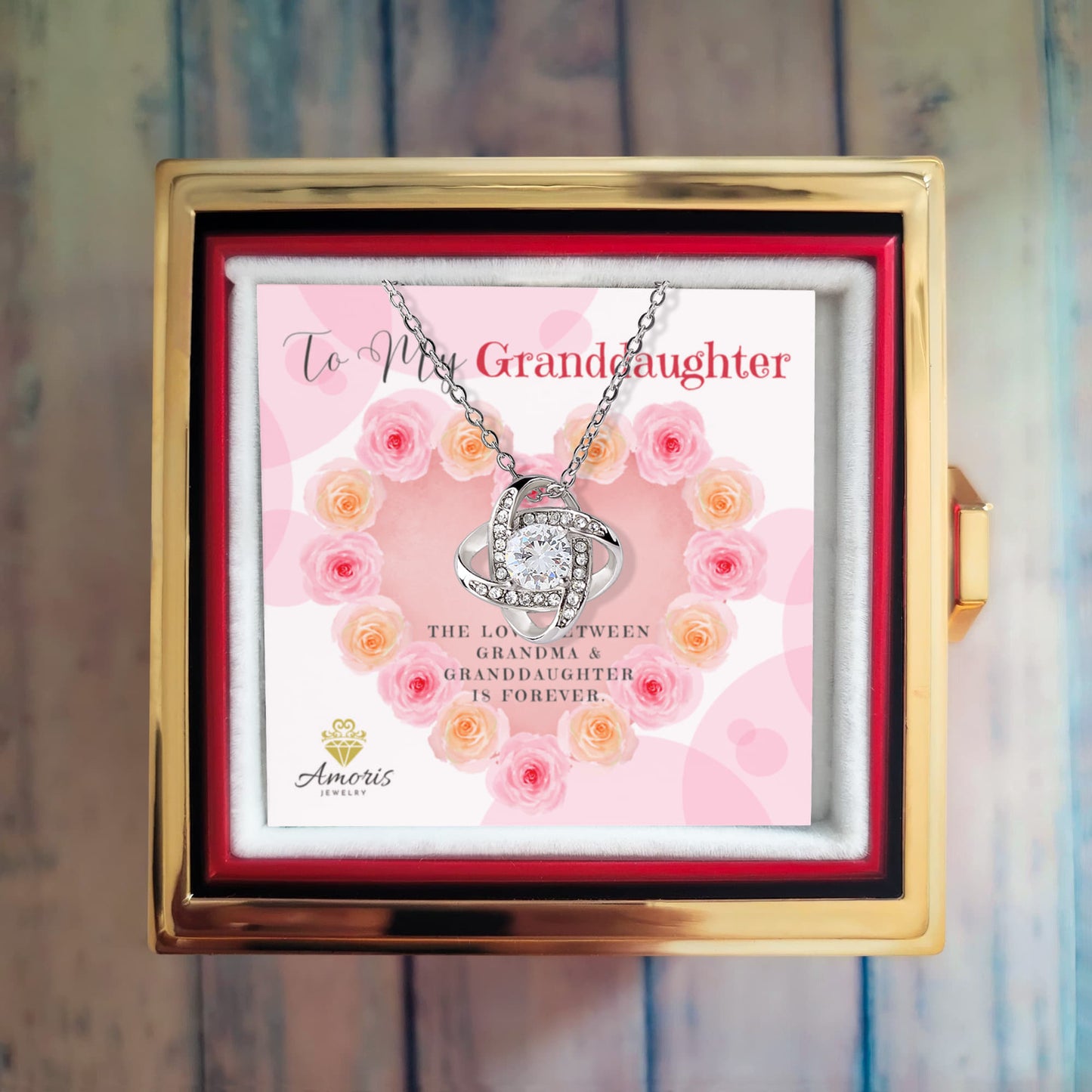 To My Granddaughter Love Knot Necklace with Eternal Rose Box