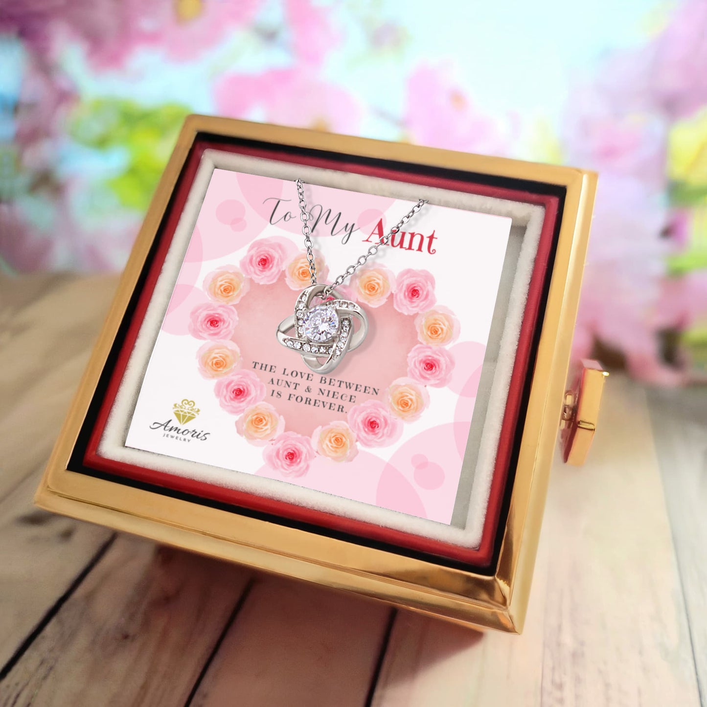 To My Aunt Love Knot Necklace with Eternal Rose Box