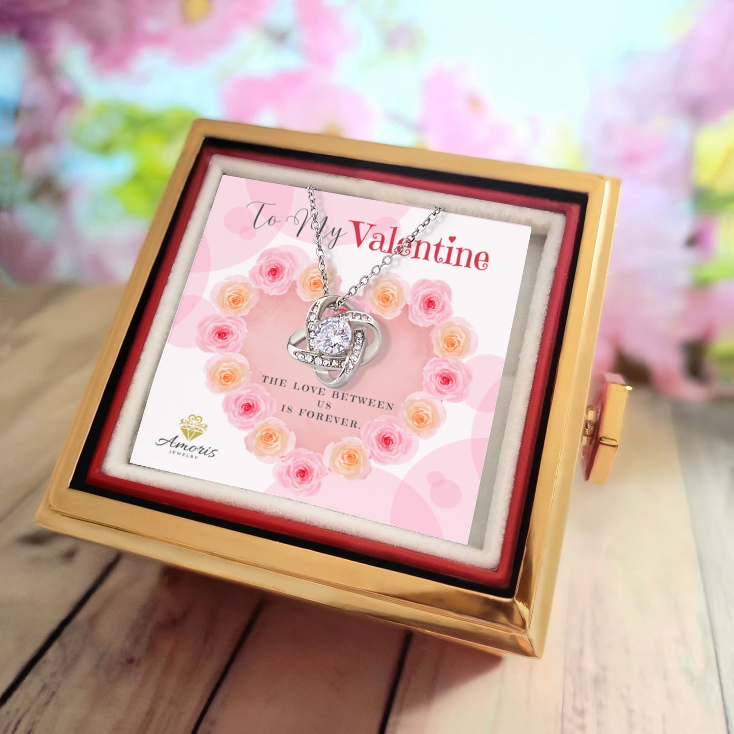 To My Valentine Love Knot Necklace with Eternal Rose Box