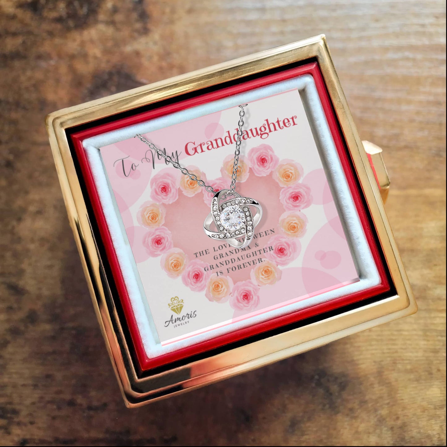 To My Granddaughter Love Knot Necklace with Eternal Rose Box
